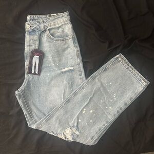 Distressed high rise jeans